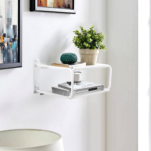 Tookie 2 Layers Projector Shelf, Wall Mount Double Floating Shelf Under TV Entertainment for Projector Router Camera