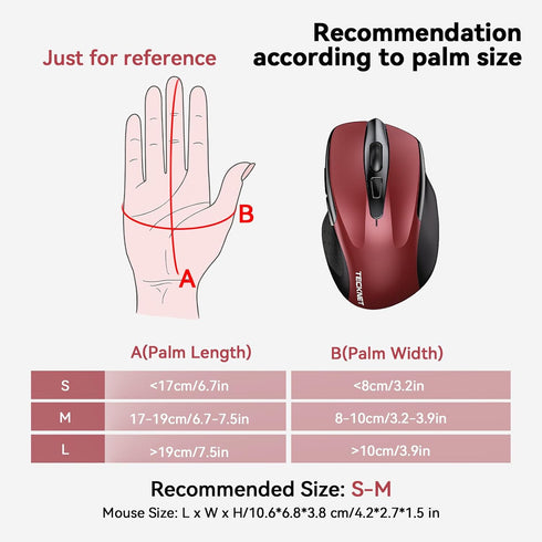 TECKNET Wireless Mouse (2.4G & BT5.0/3.0) Silent Mouse 4800 DPI Computer Mouse 6 Buttons Bluetooth Mouse, USB A Mouse