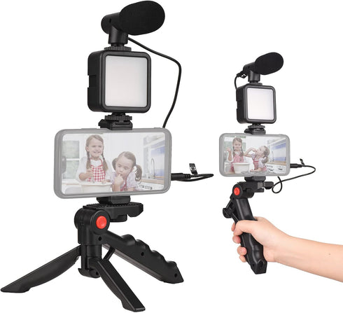Andoer Smartphone Vlog Kit Mini LED Video Light + Cardioid Microphone + Extendable