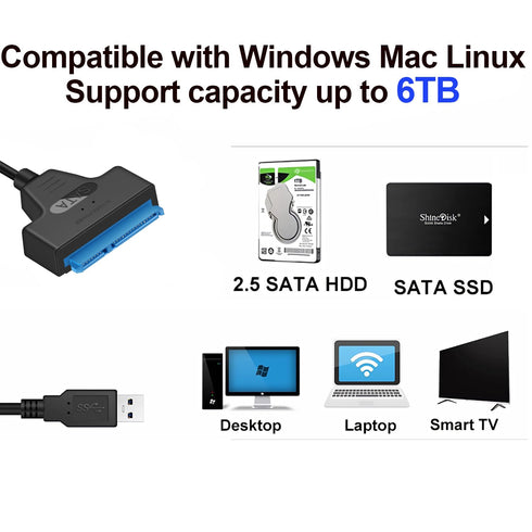 SATA to USB 3.0 Adapter Cable for 2.5 Inch Hard Drive HDD/SSD Data Transfer, External Converter Support UASP