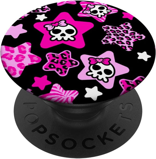 McBling Aesthetic Star Skull Bow Leopard Print Zebra Pink PopSockets Standard PopGrip