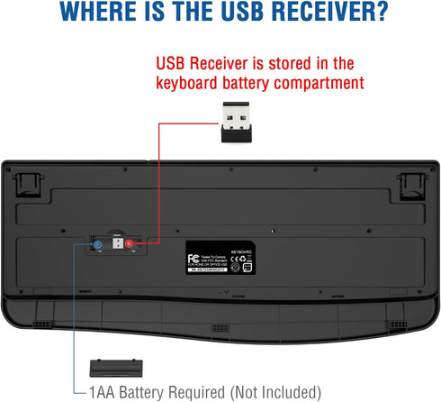 EDJO 2.4G Wireless Keyboard, Ergonomic Full Size Wireless Computer Keyboard with Wrist Rest for Windows, Mac OS