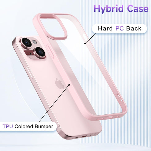 oakxco Thin Slim Clear Case for iPhone 15/14/13, Light Pink Transparent Hybrid Hard Plastic & Soft Silicone Bumper