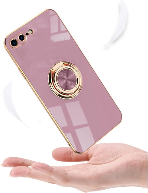 aowner Ring Holder Case for iPhone SE 3/SE 2/iPhone 8/7, Shiny Plating Rose Gold Edge with 360 Degree Rotation