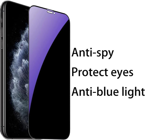 2 Pack Anti-Blue Privacy Tempered Glass for iPhone Xs Max/11 Pro Max, 6.5 inch, Anti-Spy Screen Protector (Blue)