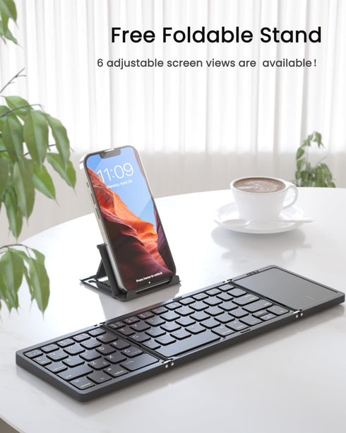 Foldable Bluetooth Keyboard with Touchpad, Portable Wireless Keyboard for iOS, Android, Windows, Mac, Sync Up to 3
