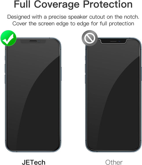 JETech Full Coverage Screen Protector for iPhone 12/12 Pro 6.1-Inch, Black Edge Tempered Glass Film with Easy Installation Tool, Case-Friendly, HD Clear, 3-Pack
