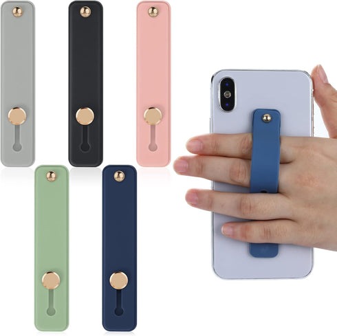 Cobee Phone Loop Finger Holder, 5pcs Silicone Phone Grip Straps for Most Smartphones (Black, Blue, Pink, Green, Grey)