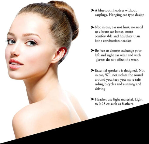 Ear Hook Bluetooth Wireless Headphone, Non Ear Plug Headset with Microphone, Single Ear Noise Cancelling for Android