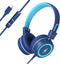 Upgrade USB Type C Kids Headphones with LED Lights, Microphone, Volume Limiter 85/94dB - Blue, Perfect for School &