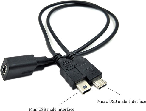Duttek Mini USB Multi Charging Cable, 10 inch Y Splitter Cable, Mini USB Female to Micro USB Male 2 in 1 Cord Black