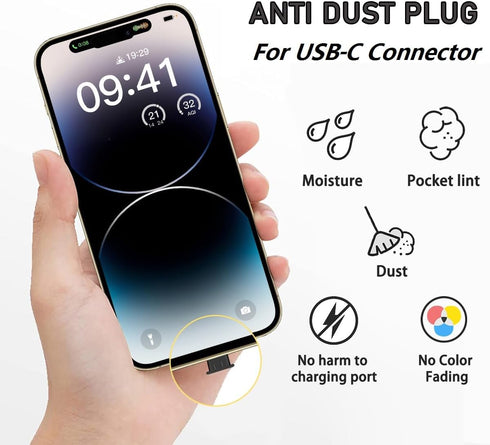 20x USB C Dust Cover Plugs - Black Anti Dust Silicone Type C Charging Port Protection Caps for iPhone 15 Plus Pro