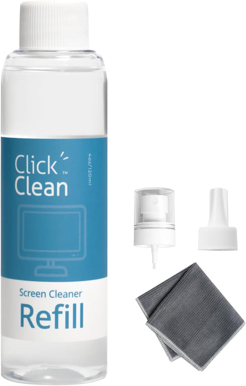 Click Clean Screen Cleaner Refill Kits - 4 oz Cleaner Refill, Microfiber Cloth, Mini Refill Funnel, and Sprayer