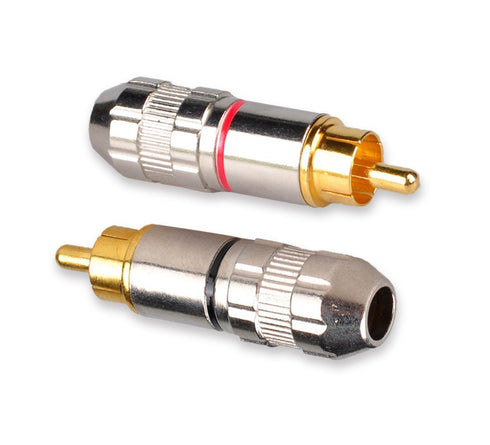 RCA Male Plug Adapter, Gold Plated Solder Connector for Speaker Wire - 4-Pack