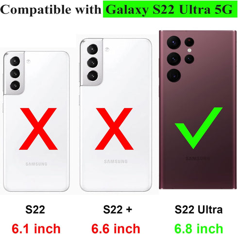 JAKPAK Wallet Zipper Leather Case for Samsung Galaxy S22 Ultra 5G, with Card Holder Slots, Protective Cover, Lanyard -