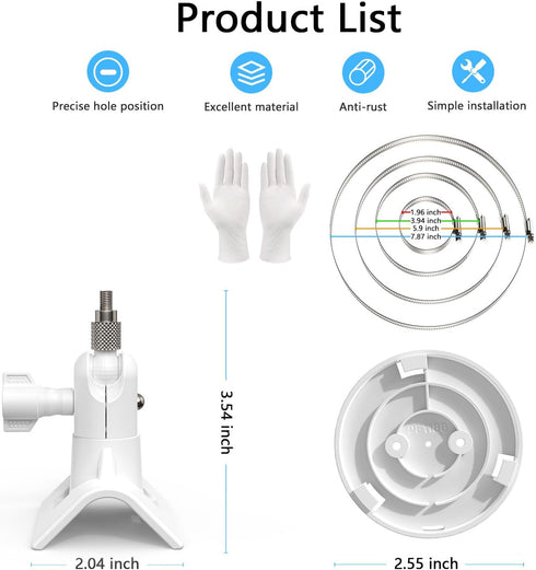 Pole Mount Bracket for Pan Tilt Camera - Multifunctional Winding Installation (1 Pack, White)
