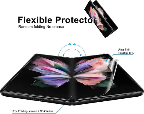 Samsung Galaxy Z Fold 3 5G Screen Protector - Flexible TPU, 2 Pack Front & 2 Pack Inside, No Bubbles, Fingerprint