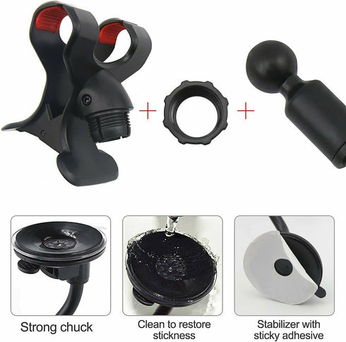 8" Flexible Gooseneck Suction Cup Cellphone Holder with Extra 3M Adhesive Mounting Disk for Multi-Purpose Use