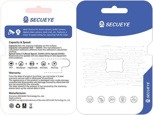 SECUEYE 32GB TF Memory Card, Class 10 for High Speed Reading/Writing, 24/7 Recording for Security Camera and Dash Cam