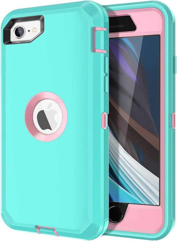 for iPhone SE 2022/2020 Case with Built-in Screen Protector, Shockproof, Dust/Drop Proof, 3 in 1 Full Body Rugged Cover