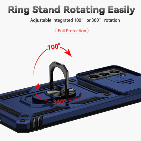 Samsung Galaxy S21 5G Protective Case - Navy Blue, Dual Layer, Kickstand, Magnetic Ring Holder, Drop Tested, Screen