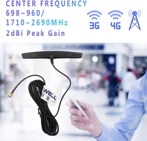 Cellular Antenna 4G LTE Antenna, 3G and GSM 700-2700 MHz Slim Patch Antenna with Adhesive Mount