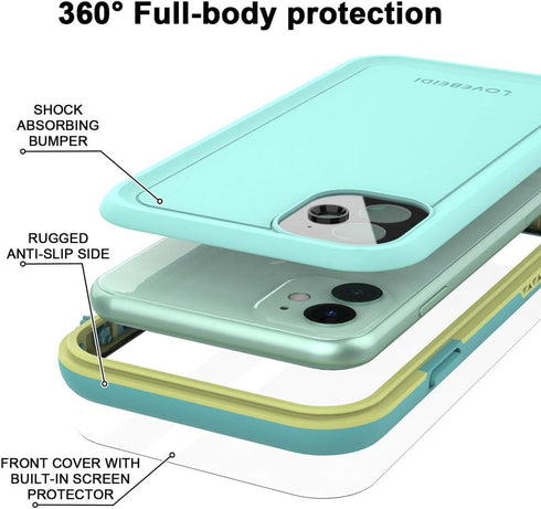 for iPhone 11 Waterproof Case, 6.1 Screen Protector Underwater Shockproof Full-Body Dustproof Rugged Case for Apple