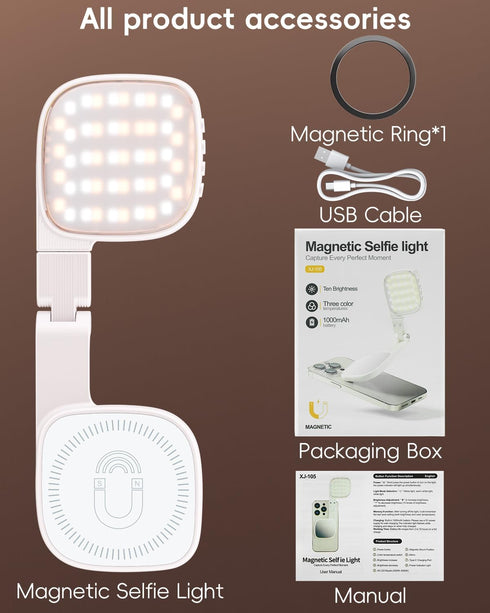 ATDIAG 360 3 Dimmable 1000mAh, 17-12 Magnetic Selfie Light for Video Calls, Foldable Ring Light with Colors