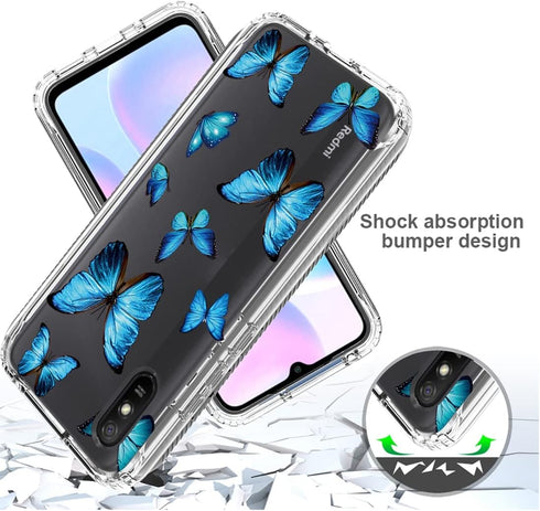 Xiaomi Redmi 9A M2006C3LG/9i M2006C3LII Case with Floral TPU & Tempered Glass Screen Protector - Slim Protective Armor.