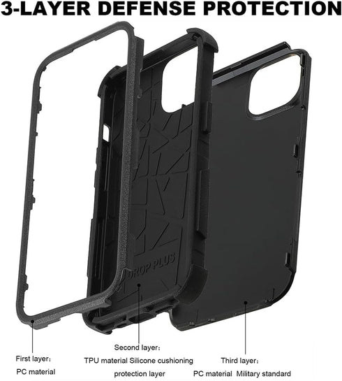 Heavy Duty iPhone 11 Case - Black, 3-Layer Shockproof & Dropproof Protection, Wireless Charging Compatible.