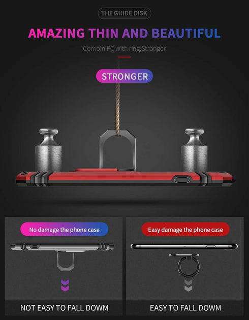 Military Grade Shockproof Case for Samsung Galaxy S21 FE, Red with 360 Metal Rotating Ring Kickstand Holder