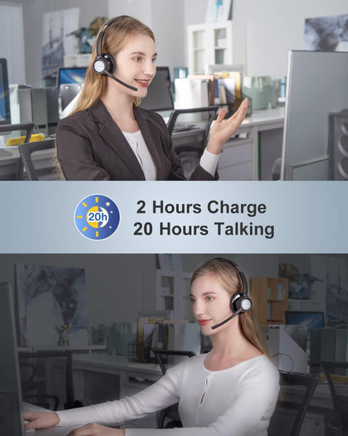 Link Dream Trucker Bluetooth Headset, 20H Talktime Wireless Headset with 270° Rotatable Noise Cancelling Microphone USB