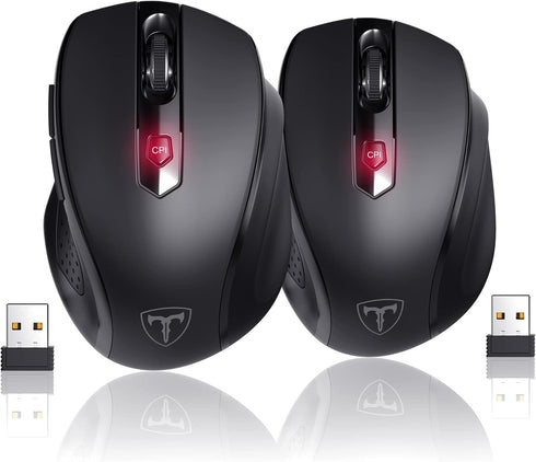 Wireless Mouse, D-09 USB Cordless Mice for Laptop, Ergo Grips, 5-Level 2400 DPI, Portable for PC