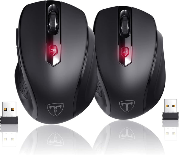 Wireless Mouse, D-09 USB Cordless Mice for Laptop, Ergo Grips, 5-Level 2400 DPI, Portable for PC