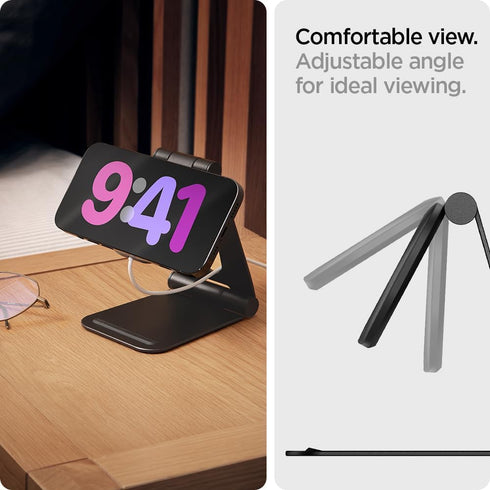 Spigen Mag Fit S, Adjustable Phone Stand for MagSafe Charger, Compatible with iPhone 15/14/13/12 Series, Black