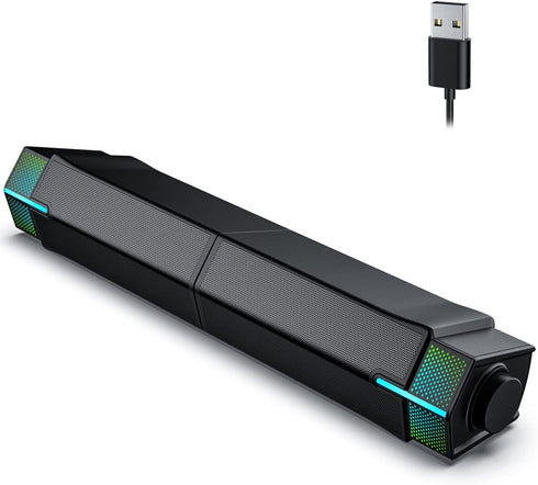 Jeecoo M20 Bluetooth Computer Speakers for PC, Wired USB-Powered Sound Bar, Superb Stereo Sound, Gradient LED