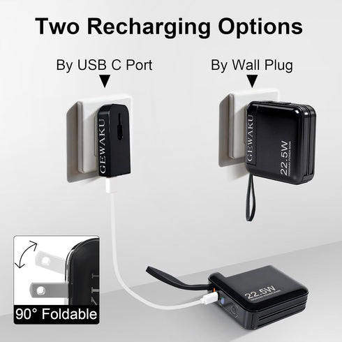 GEWAKU 15000mAh 22.5W 3-in-1 Pack 17,iPad, Portable Charger with Wall Plug Power Bank Fast Charging Built-in Cables
