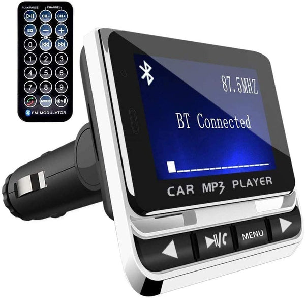 Bluetooth FM Transmitter for Car, Wireless Radio Adapter with Remote Control, Handsfree Auto Kit, USB Charger, and Aux