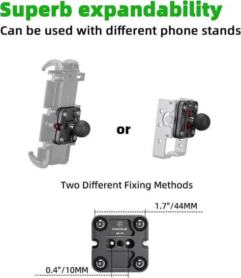 FANAUE Universal Phone Holder with Shock Absorber, Detachable B Size 1" Ball for RAM Mounts - SA-01