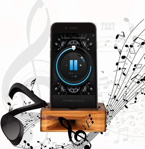 Cell Phone Stand with Speaker Sound Amplifier, Upgrade Wood Phone Holder for Desk, Portable for Home Office