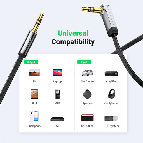 UGREEN 3.5mm Audio Cable Stereo Aux Cord - 90 Degree Right Angle, 6FT, Compatible with Beats and iPhone