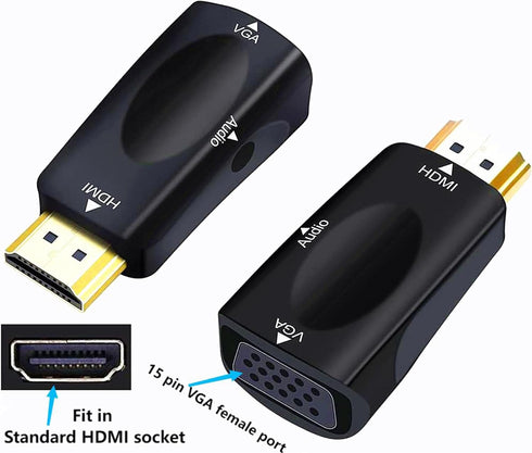 HDMI to VGA Adapter Converter with 3.5mm Audio Jack Cable, 50cm VGA Female to HDMI Male Gold Plated for Projector