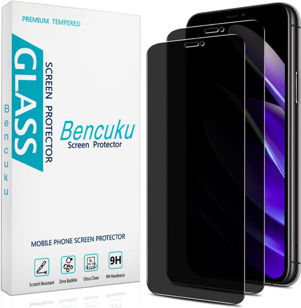 HPTech Privacy Screen Protector (2 Pack) for iPhone 11 & XR, 6.1", Anti-Spy, Tempered Glass, 0.33mm, Bubble-Free, Case