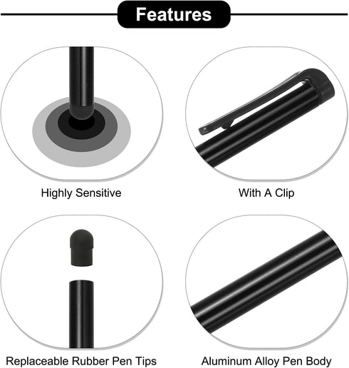 MECCANIXITY 5pcs Universal Stylus Pens for Touch Screens, High Sensitivity for All Capacitive Devices, Black