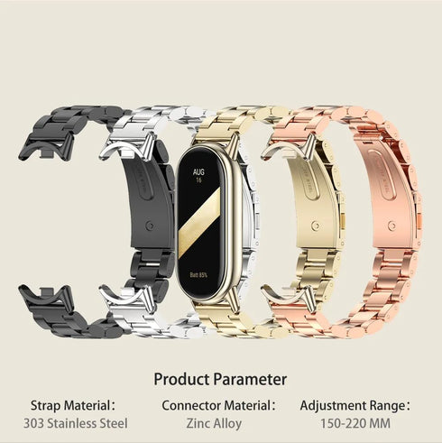 XIHAMA Mi Band 8 Watch Band, Stainless Steel Metal Replacement Strap for Xiaomi Mi Band 8 Tracker Smartwatch