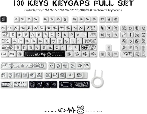 PBT Keycaps - MOA Keycaps, Cute 130 Keys Dye-Sublimation Custom Keyboard Keycap Set for 61/64/68/84/87/100/104/108