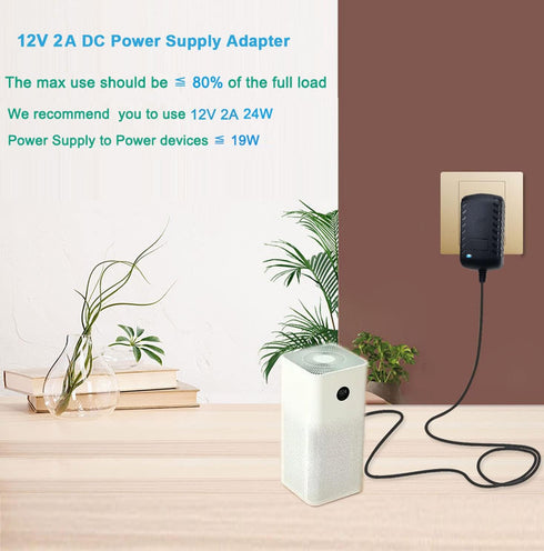 DC 12V 2A Power Adapter 24W AC to DC 12 Volt 2 Amp Power Supply with 4.6ft Cord for LED Strip Light CCTV Camera