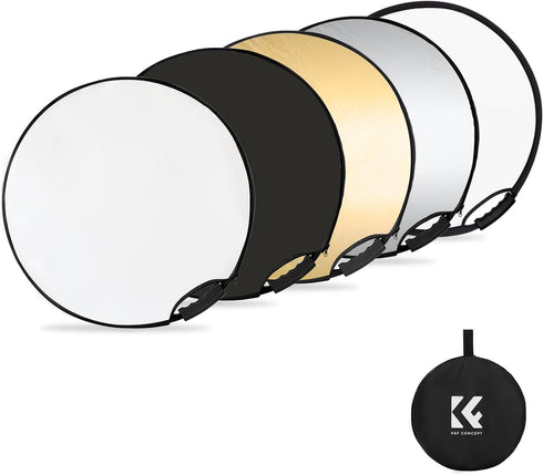 K&F CONCEPT 5-in-1 Light Reflector with Grip 22"(60cm) Photography Diffuser Collapsible Portable for Studio