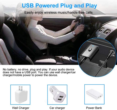 BAVNCO Bluetooth 5.0 Car Adapter, Mini Stereo Transmitter Receiver, Wireless 3.5mm Aux Jack Adapter for Car, Home
