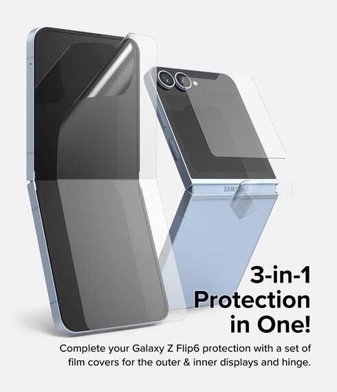Ringke 3-in-1 Protector for Samsung Galaxy Z Flip 6 Screen Protector, 2 Internal Self Healing Film + 2 Outer Tempered